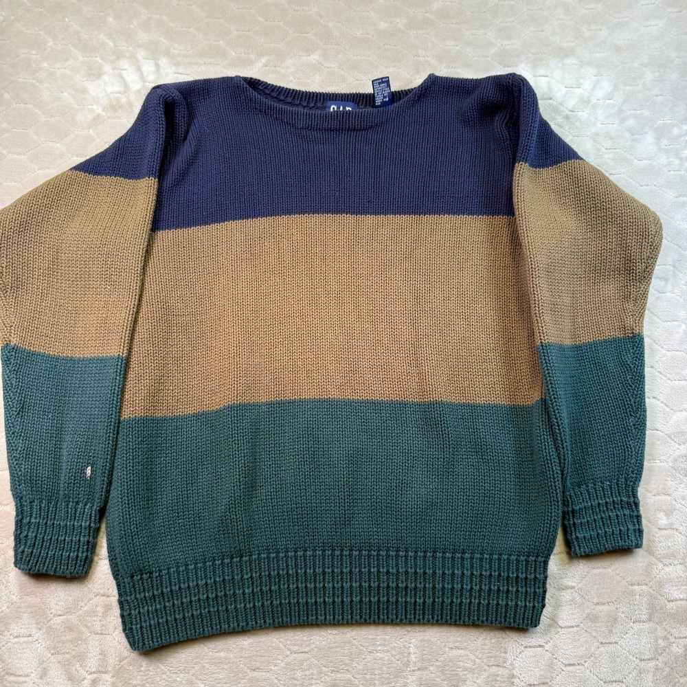 VTG Gap Knit Sweater Mens Small 100% Cotton ColorBlock BLEACH See Pics